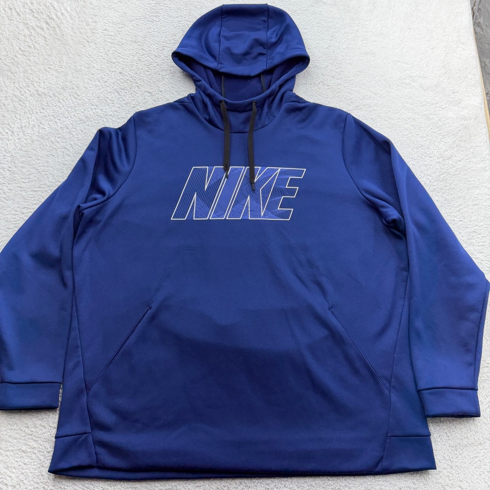 Nike Dri-FIT Men XXL Royal Blue Graphic Logo Pullover Hoodie Training Sweatshirt